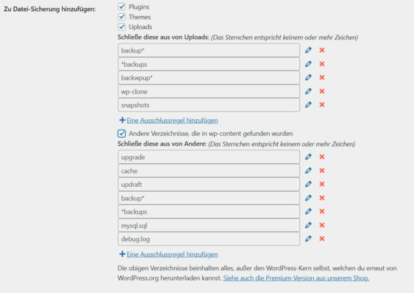 Auswahl Daten für Sicherung Auswahl Daten für Sicherung