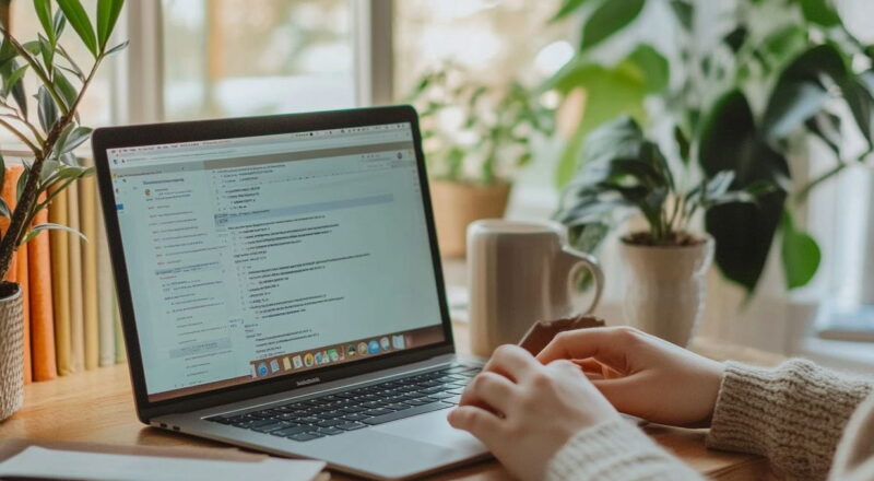 Person arbeitet am Laptop und erstellt hochwertigen Content