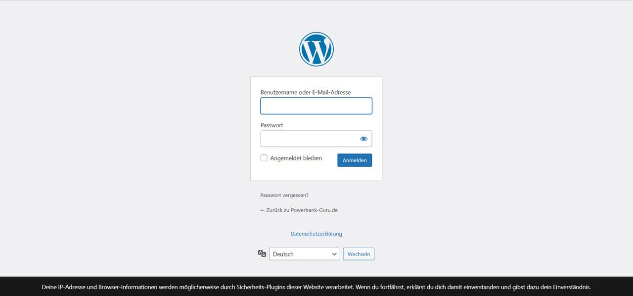 Powerbank-Guru Login in den Admin-Bereich