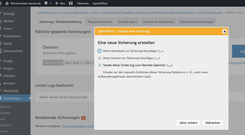 WordPress Backup einrichten mit UpdraftPlus