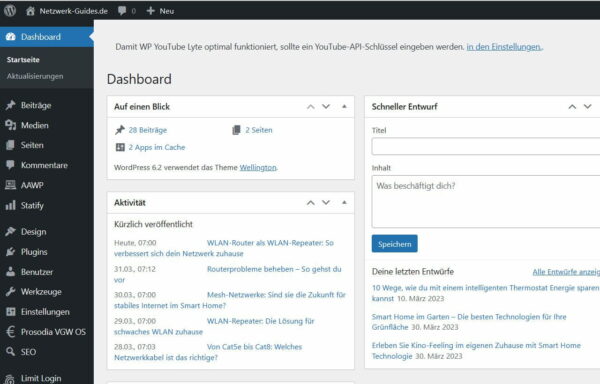 Nischenseite mit WordPress Dashboard Nischenseite mit WordPress Dashboard