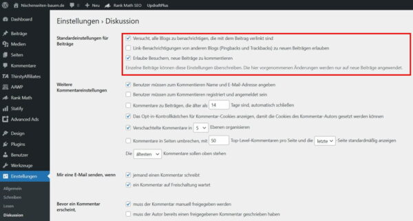 WordPress Kommentare deaktivieren