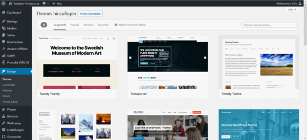 Auswahl verschiedener WordPress Themes im offiziellen Theme-Verzeichnis