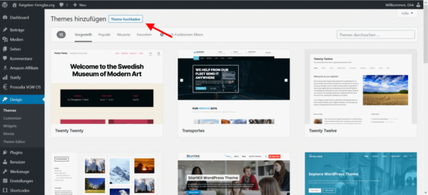 WordPress Theme hochladen und installieren