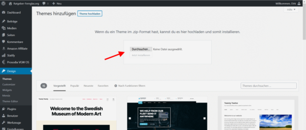 Theme für das Hochladen auswählen Theme für das Hochladen auswählen