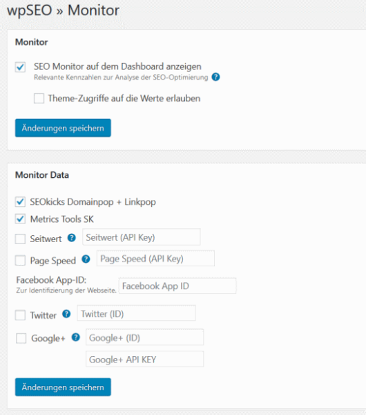 wpSEO Einstellungen Monitor