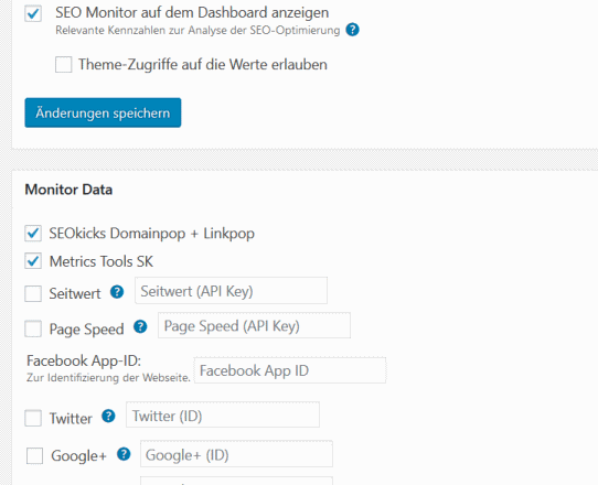 wpSEO Einstellungen Monitor