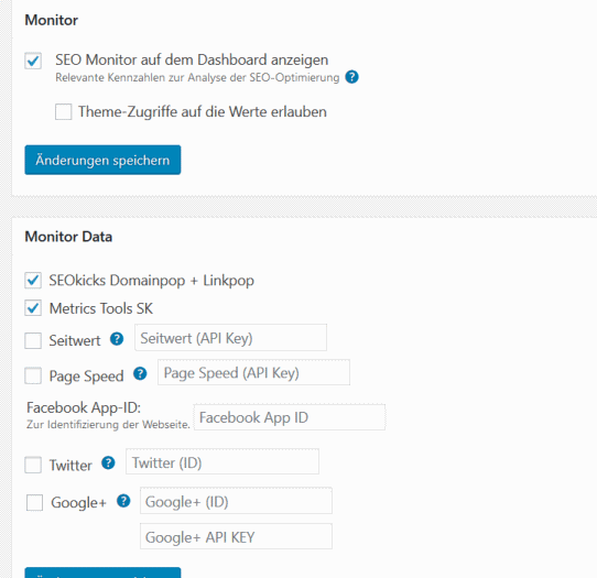 wpSEO Einstellungen Monitor
