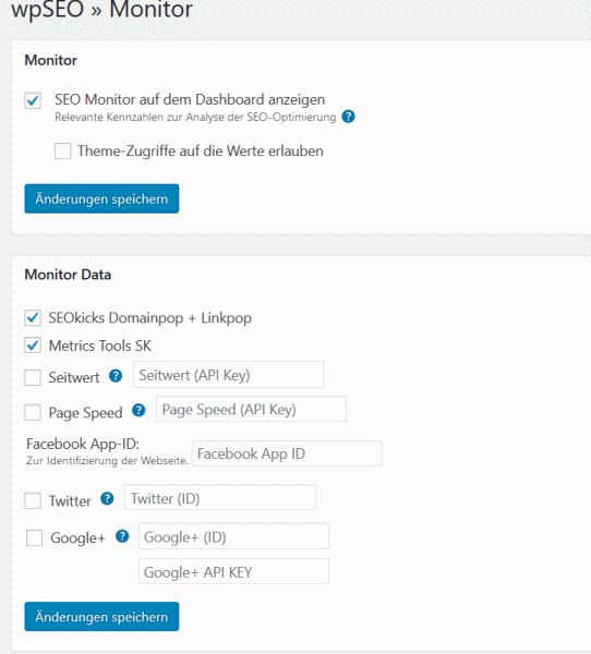 wpSEO Einstellungen Monitor