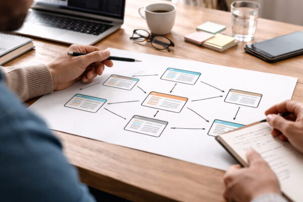 Pillar-Page-Strategie mit interner Verlinkung und Themenclustern als strukturierte Website-Übersicht