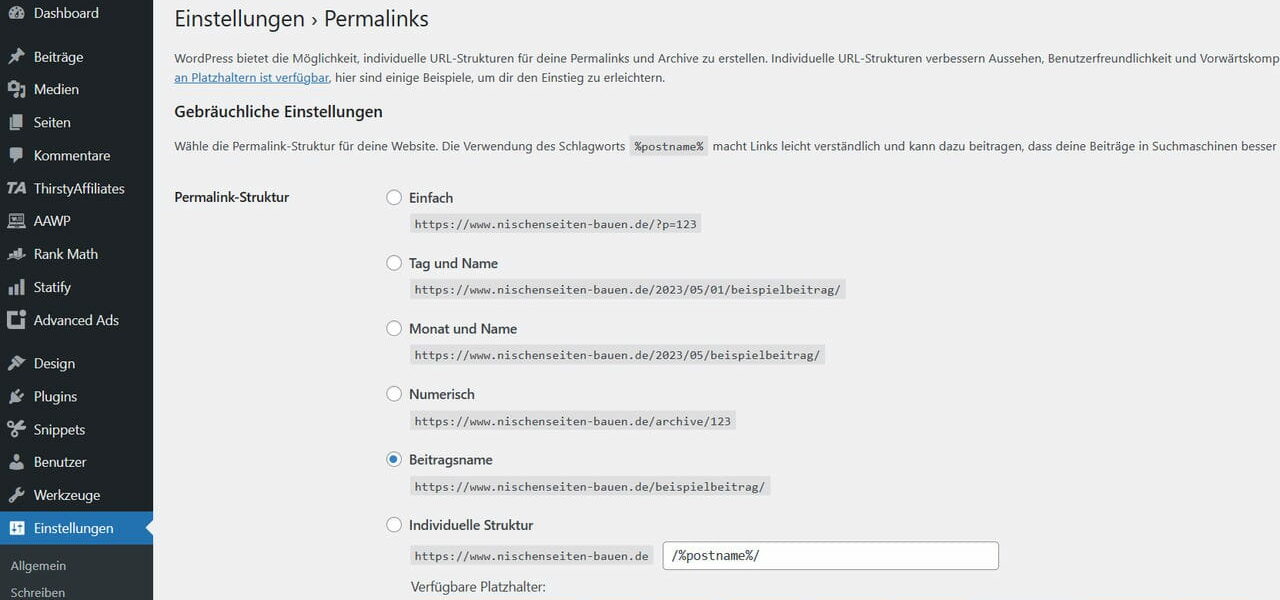 WordPress Permalinks einstellen
