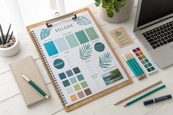 Farbschema und Typografie: So schaffst du eine starke visuelle Identität für dein Blog-Design Design-Board mit Farbschema und Typografie für ein ansprechendes Blog-Design