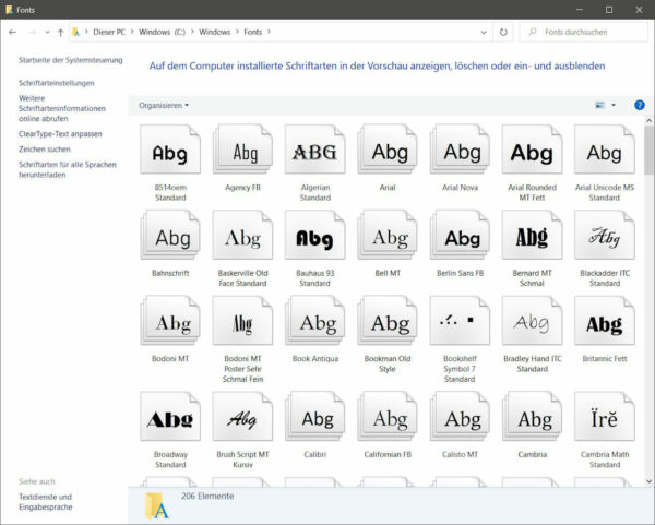 System-Schriftarten auf einem Windows-PC System-Schriftarten auf einem Windows-PC