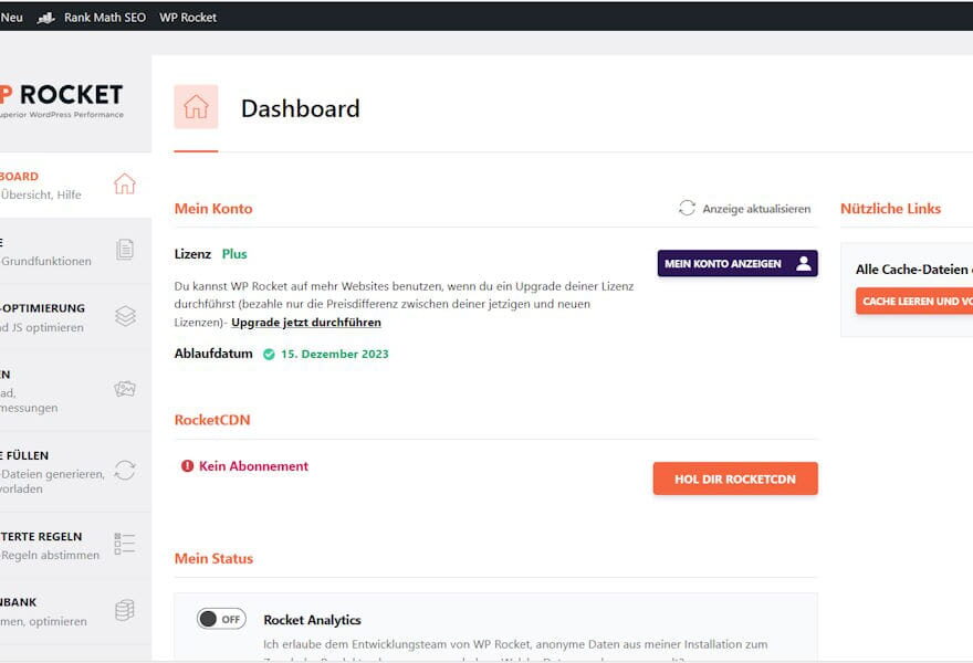 WP Rocket Dashboard