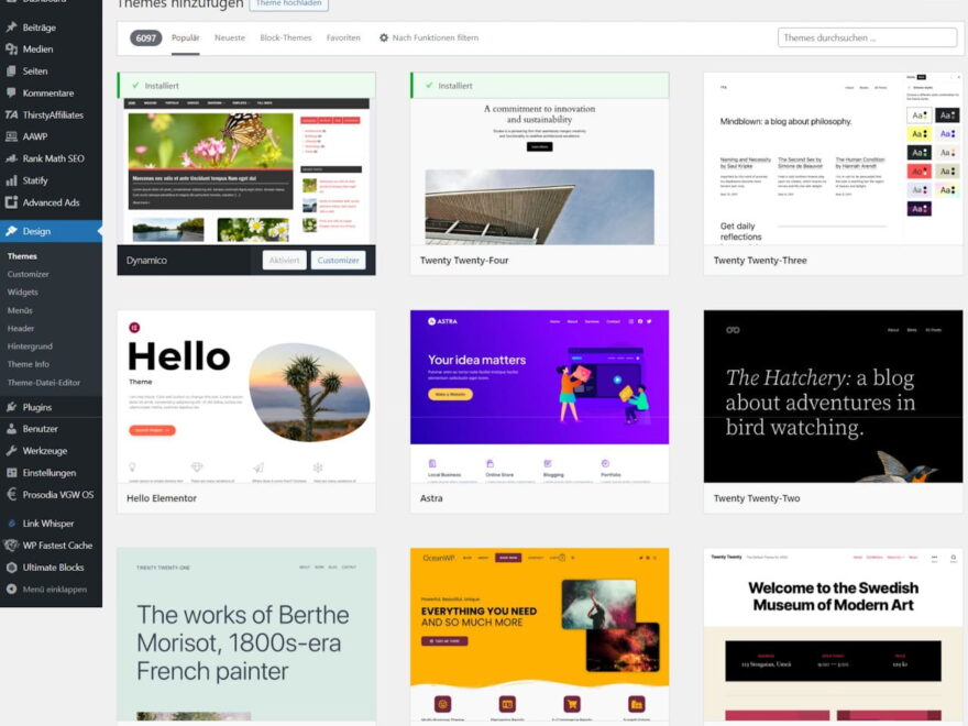 verschiedene kostenlose WordPress Themes