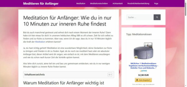 Nischenseiten-Design Meditieren für Anfänger Nischenseiten-Design Meditieren für Anfänger