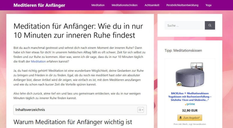 Nischenseiten-Design Meditieren für Anfänger