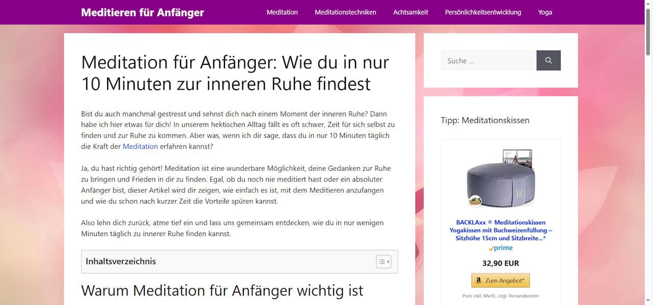 Nischenseiten-Design Meditieren für Anfänger