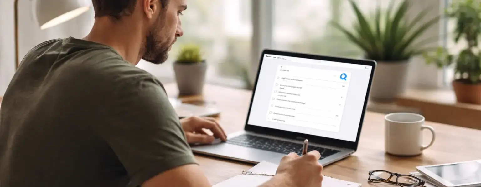 Suchintention verstehen: Nutzer analysiert Suchanfrage am Laptop