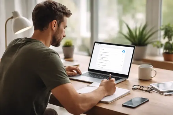 Suchintention analysieren – warum die Absicht hinter der Suche zählt Suchintention verstehen: Nutzer analysiert Suchanfrage am Laptop