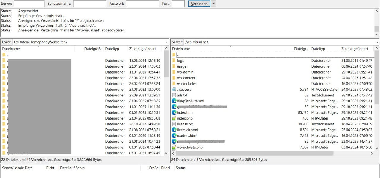 FTP-Zugriff auf die WordPress htaccess-Datei im Root-Verzeichnis
