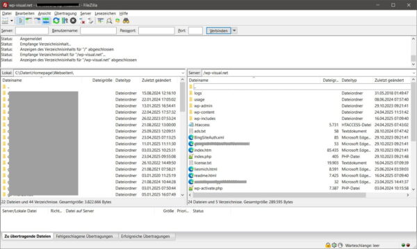 FTP-Zugriff auf die WordPress htaccess-Datei im Root-Verzeichnis