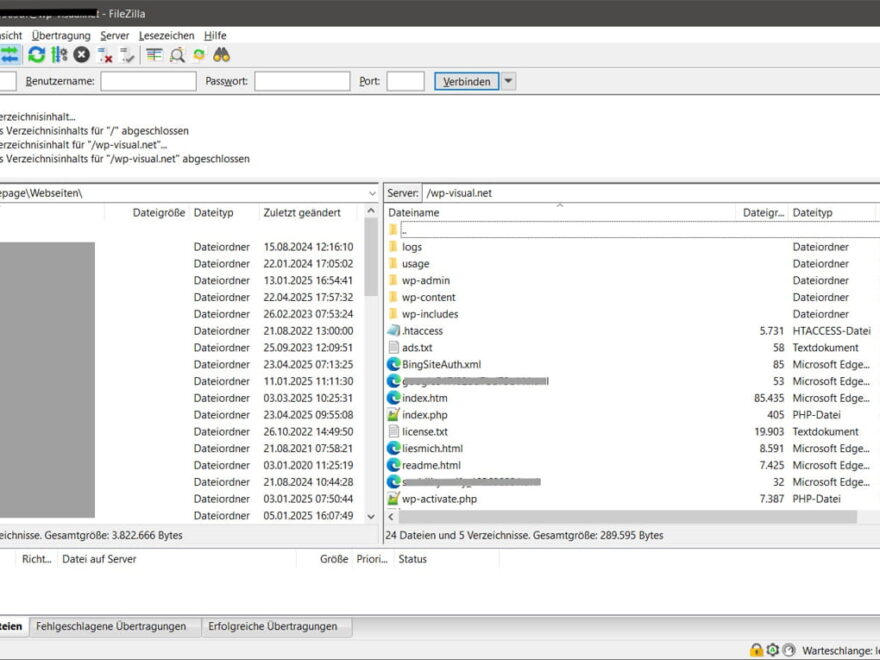 FTP-Zugriff auf die WordPress htaccess-Datei im Root-Verzeichnis