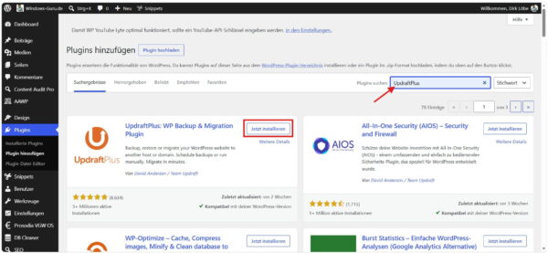 WordPress Plugin im Dashboard suchen und installieren