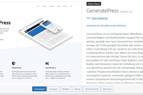 Screenshot des WordPress-Themes GeneratePress: leichtgewichtig, flexibel und kompatibel mit Page-Buildern wie Elementor und Beaver Builder.