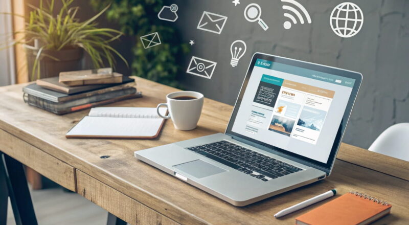 Laptop mit Blog-Plattformen wie WordPress, Blogger und Wix – die Wahl der richtigen Plattform.