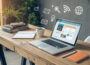 Laptop mit Blog-Plattformen wie WordPress, Blogger und Wix – die Wahl der richtigen Plattform.