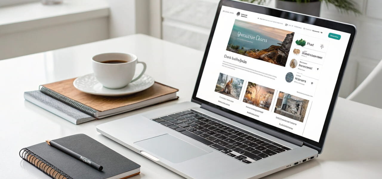 Ein Laptop zeigt eine benutzerfreundliche Blogplattform mit Drag-and-Drop-Funktionen – ideal für erfolgreiches Bloggen.