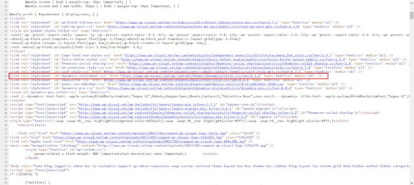 WordPress-Theme erkennen – Quelltext mit Theme-Details analysieren HTML-Seitenquelltext mit hervorgehobenem WordPress-Theme-Verzeichnis.
