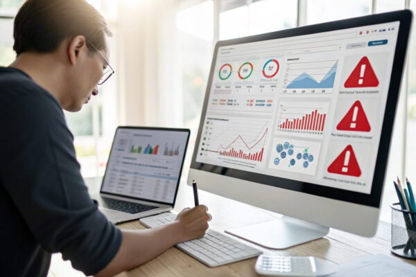 Warum deine Nischenseite nicht rankt – Erste Analyse Analyse der Ursachen, warum eine Nischenseite nicht rankt, mit SEO-Tools und Diagrammen auf einem Bildschirm.