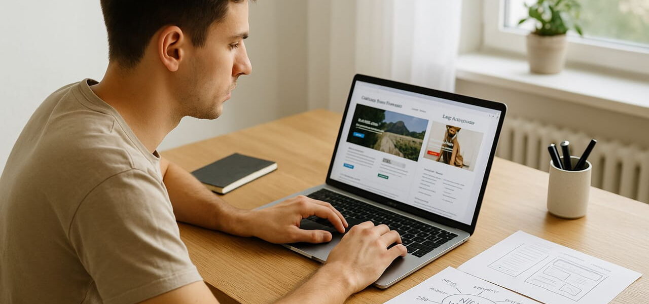 Nischenseiten als Business: Person arbeitet am Laptop mit Website-Planung
