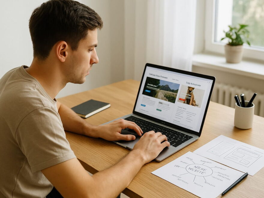 Nischenseiten als Business: Person arbeitet am Laptop mit Website-Planung