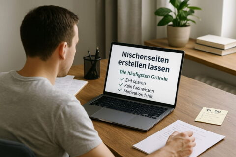 Person recherchiert Gründe, eine Nischenseite erstellen zu lassen