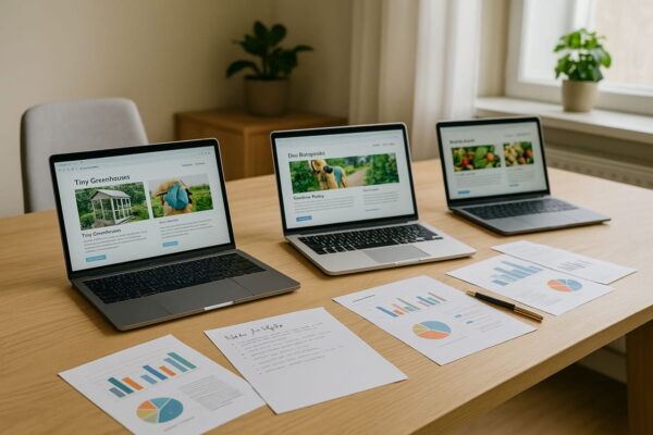Risiko streuen mit einem Portfolio aus Nischenseiten Mehrere geöffnete Laptops mit verschiedenen Nischenseiten als Portfolio