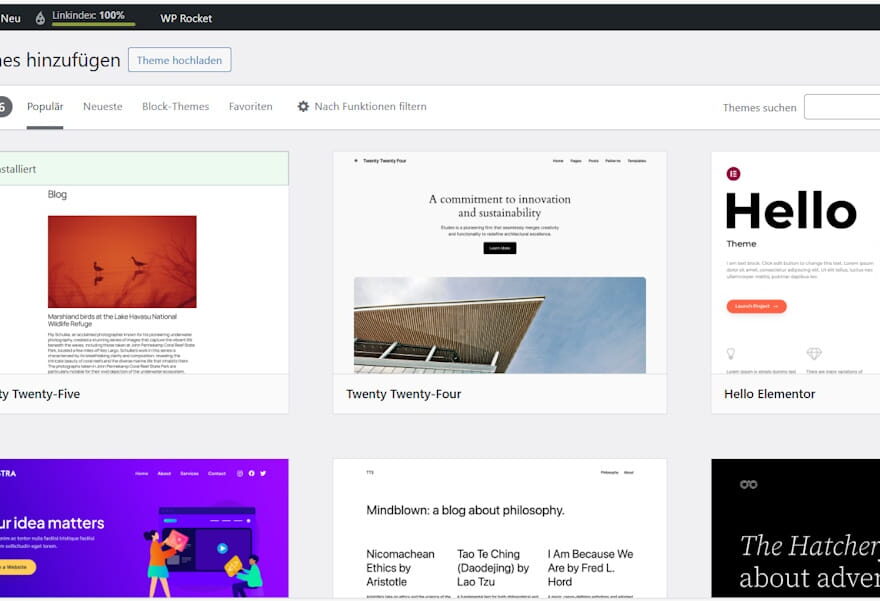 WordPress-Themes für Nischenseiten – Auswahl im WordPress-Backend mit Twenty Twenty-Five, Astra und Hello Elementor
