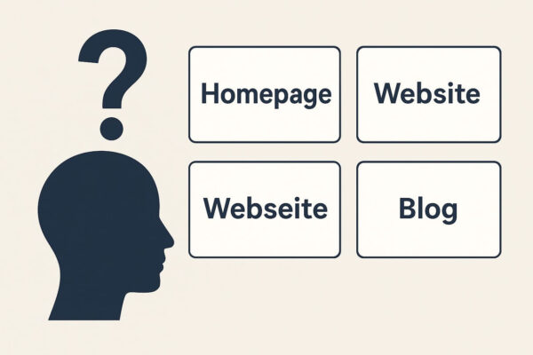 Homepage, Website, Webseite und Blog – Unterschiede verstehen Visualisierung zur Unterscheidung von Homepage, Website, Webseite und Blog