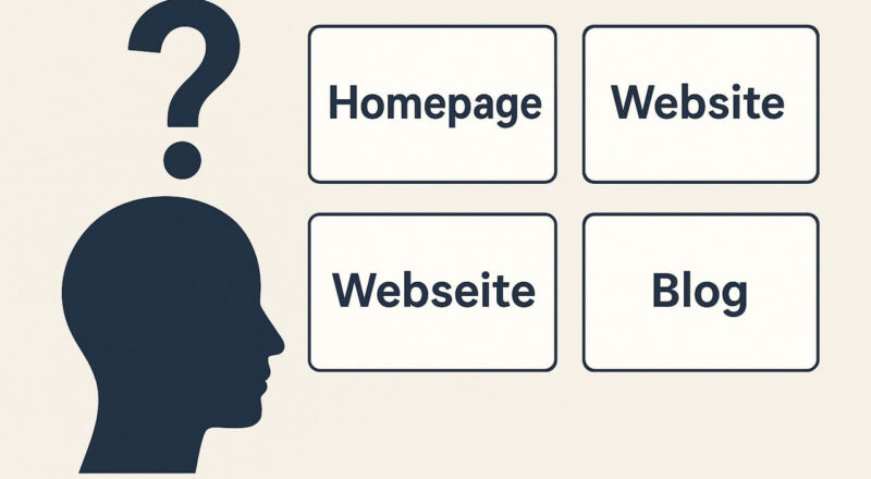 Visualisierung zur Unterscheidung von Homepage, Website, Webseite und Blog