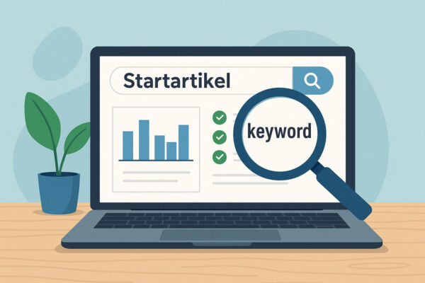 Keyword-Recherche gezielt für Startartikel einsetzen Keyword-Recherche für Startartikel mit Tool und Laptop visualisiert