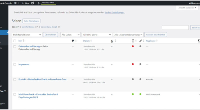 Seiten in WordPress verwalten im Beispiel von Powerbank-Guru.de
