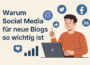 Social Media ist wichtig für neue Blogs – Illustration mit Icons und Laptop