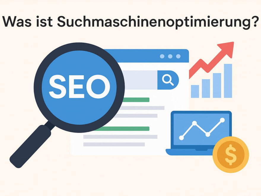 Was ist Suchmaschinenoptimierung? Grafische Darstellung mit SEO-Symbolen