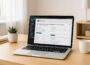 Laptop mit geöffneter WordPress-Oberfläche auf einem modernen Schreibtisch