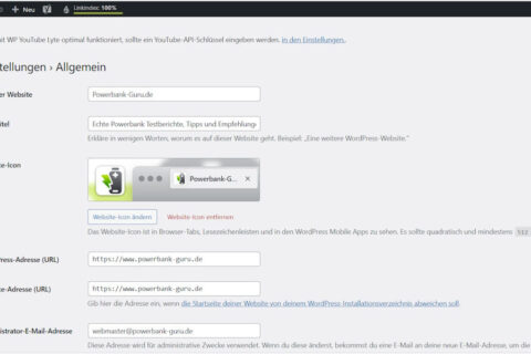 WordPress Grundeinstellungen – Allgemeine Einstellungen mit Website-Titel, Untertitel und URL in WordPress Backend