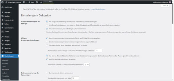 Diskussionseinstellungen in WordPress: Kommentare und Pingbacks verwalten WordPress Grundeinstellungen – Diskussionseinstellungen zur Kommentarverwaltung im Backend