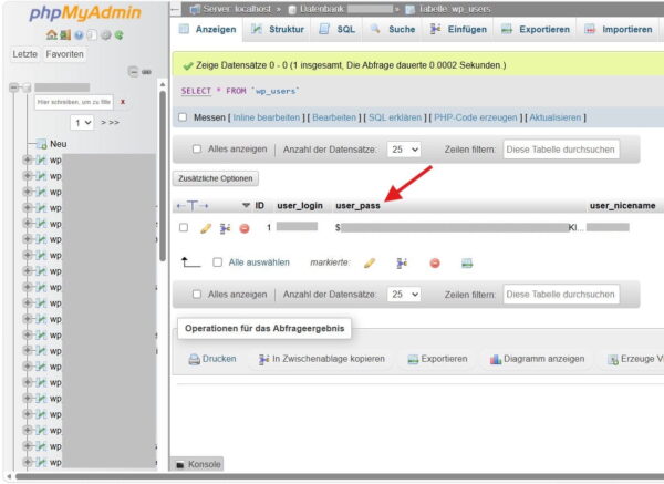WordPress-Zugang über phpMyAdmin wiederherstellen WordPress-Passwort in phpMyAdmin ändern, um Login-Probleme zu beheben