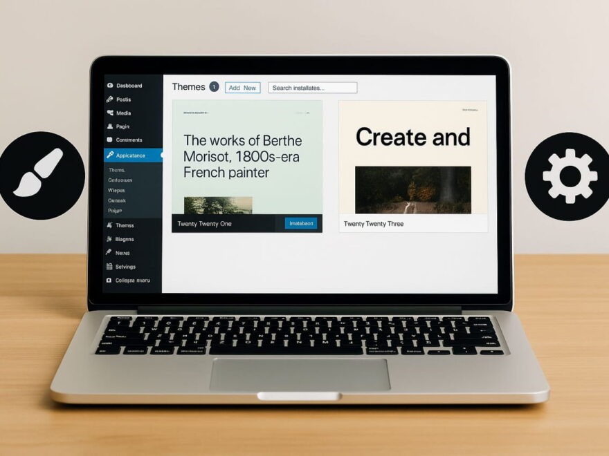 Laptop mit geöffnetem WordPress-Theme-Manager